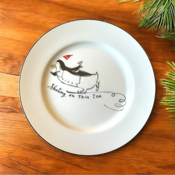Pottery Barn Penguins Plate - “Skating on Thin Ice” - 7.5” - Made in Japan - Picture 1 of 5